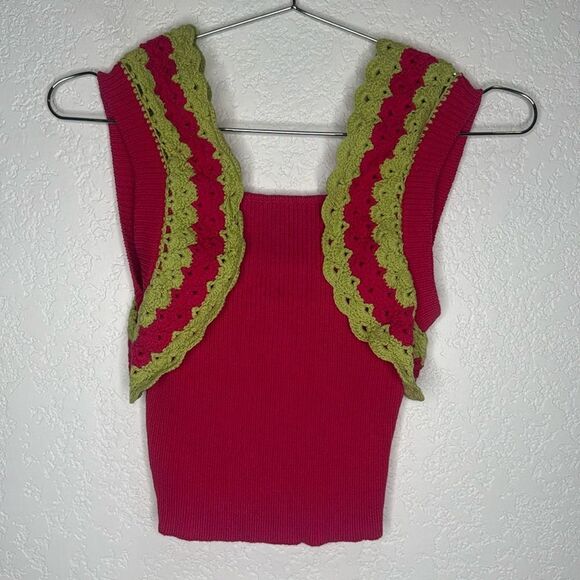 NWT Majorelle Jeneli Crochet Crop Top in Hot Pink & Lime Revolve XS - Picture 2 of 13